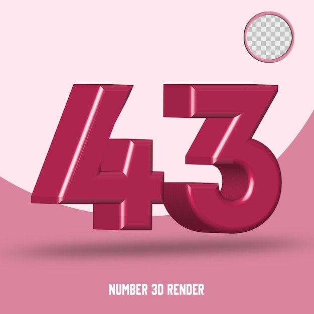 Rendering 3D numero 43 colore rosso marrone