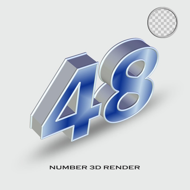 Rendering 3D numero 48 argento e colore sfumato blu
