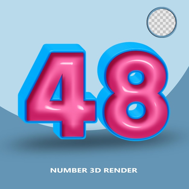 Rendering 3D numero 48 colore blu rosa lucido