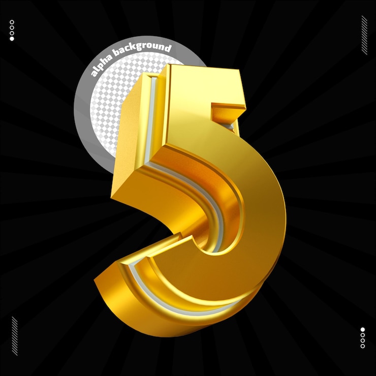 PSD rendering 3d numero 5 carattere blu