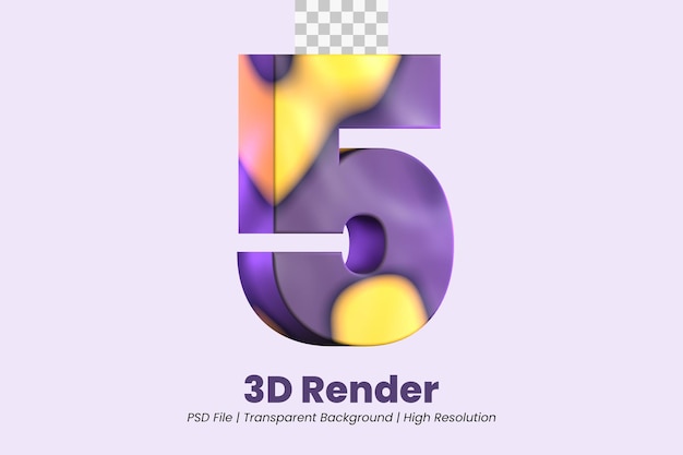 rendering 3D numero 5 isolato