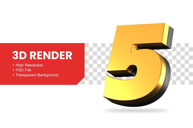 rendering 3D numero 5 isolato
