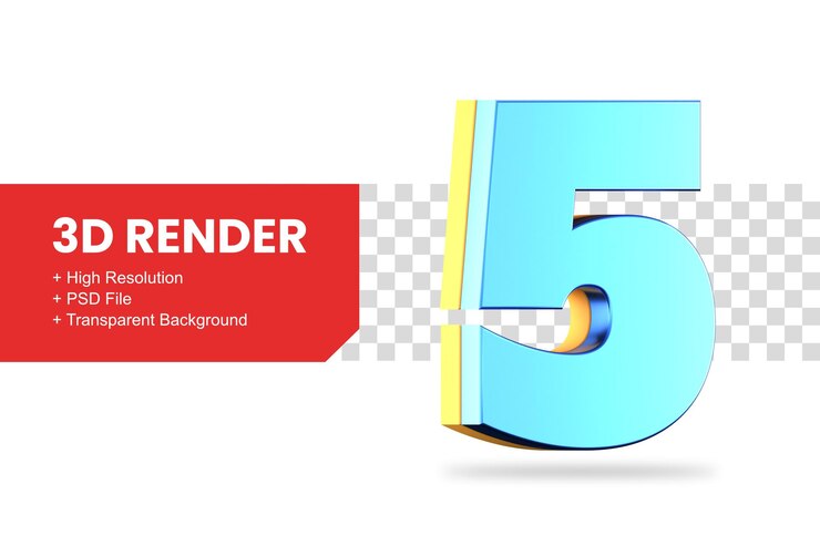 rendering 3D numero 5 isolato