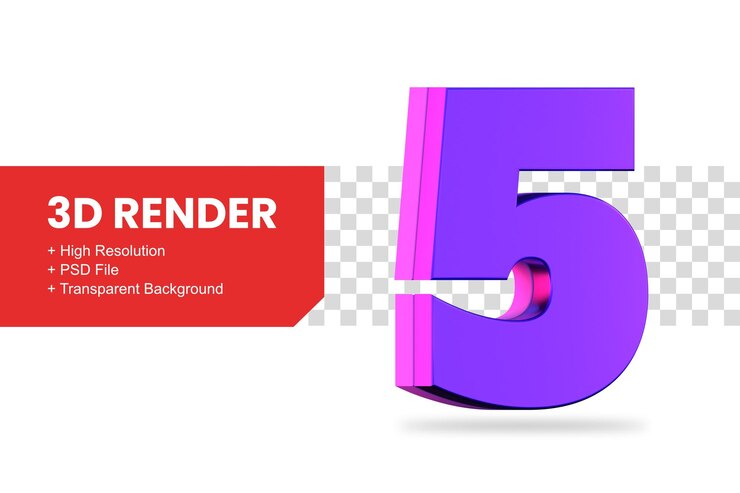 rendering 3D numero 5 isolato