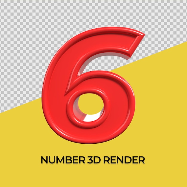 rendering 3d numero 6 colore rosso