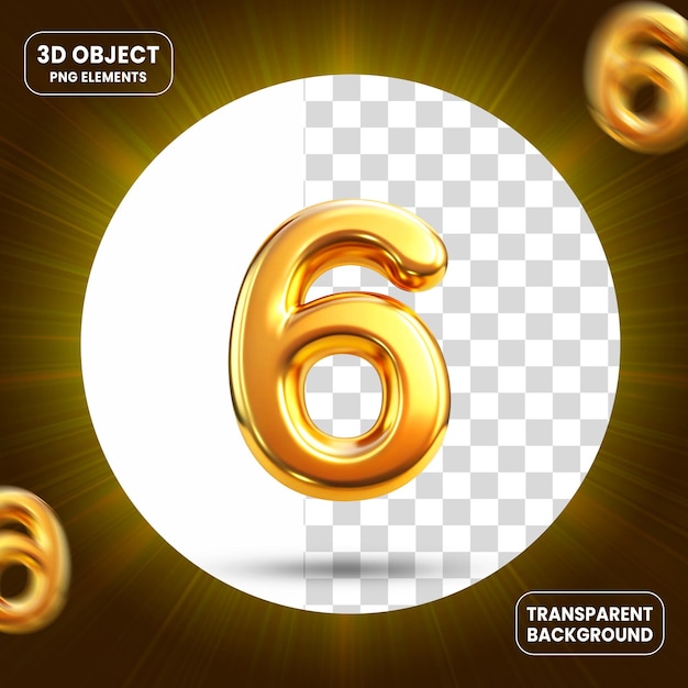 Rendering 3d número 6 icono aislado en fondo transparente
