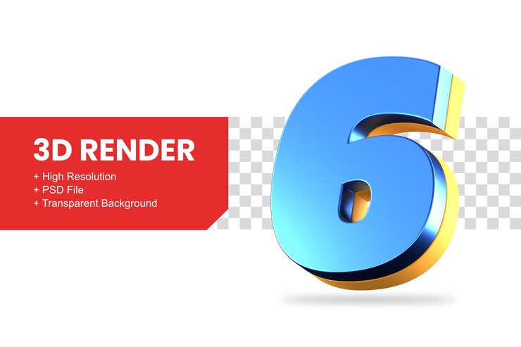 rendering 3d numero 6 isolato