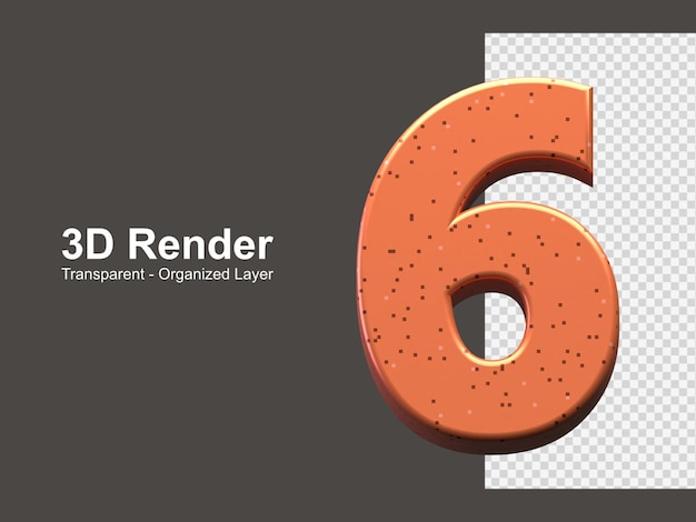 rendering 3d numero 6 isolato