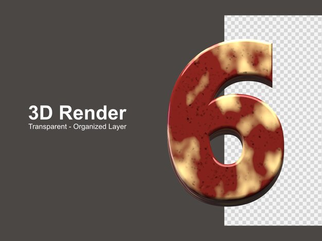 rendering 3d numero 6 isolato