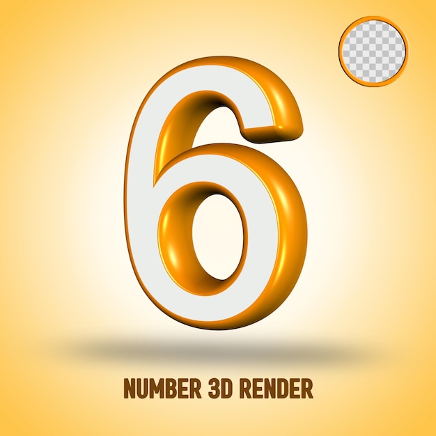 Rendering 3D numero 6 oro bianco