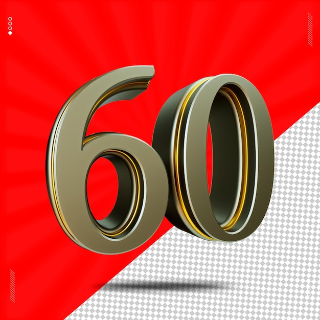 rendering 3d numero 60 carattere in acciaio