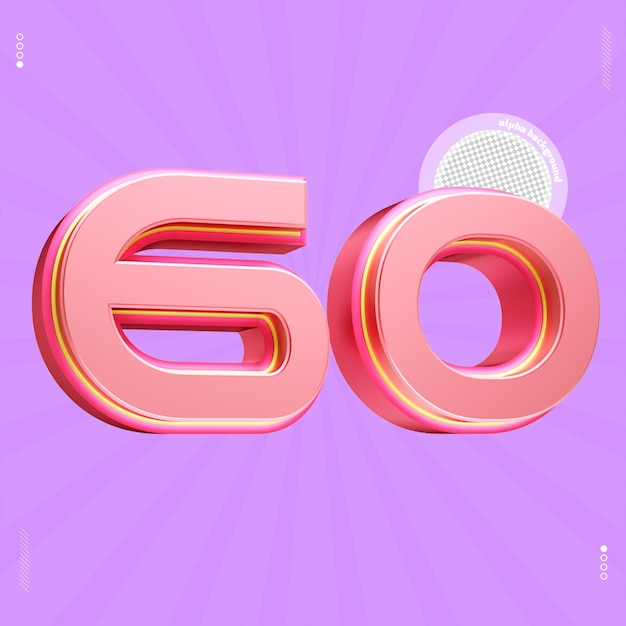 rendering 3d numero 60 carattere rosa