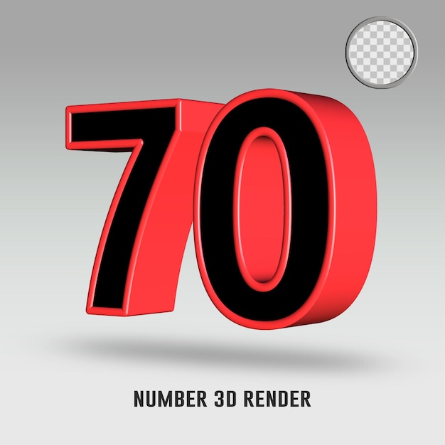 Rendering 3D numero 70 colore rosso nero