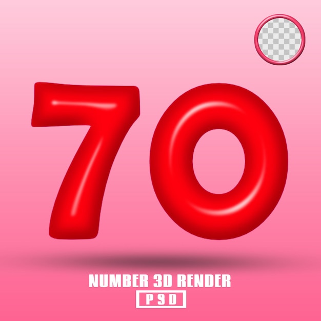 Rendering 3D numero 70 colore rosso