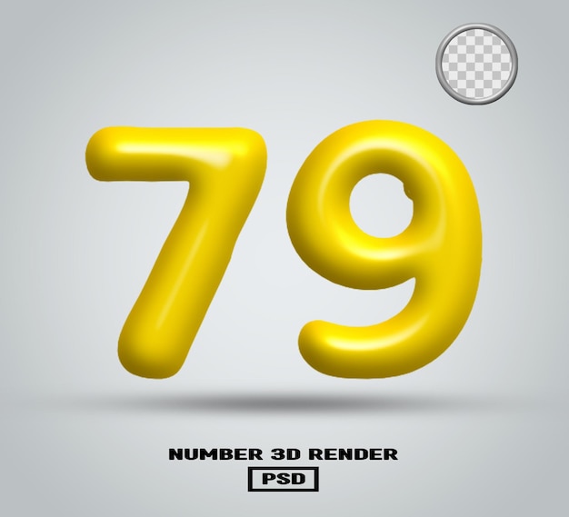 Rendering 3D numero 79 colore giallo lucido