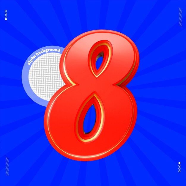 rendering 3d numero 8 carattere rosso