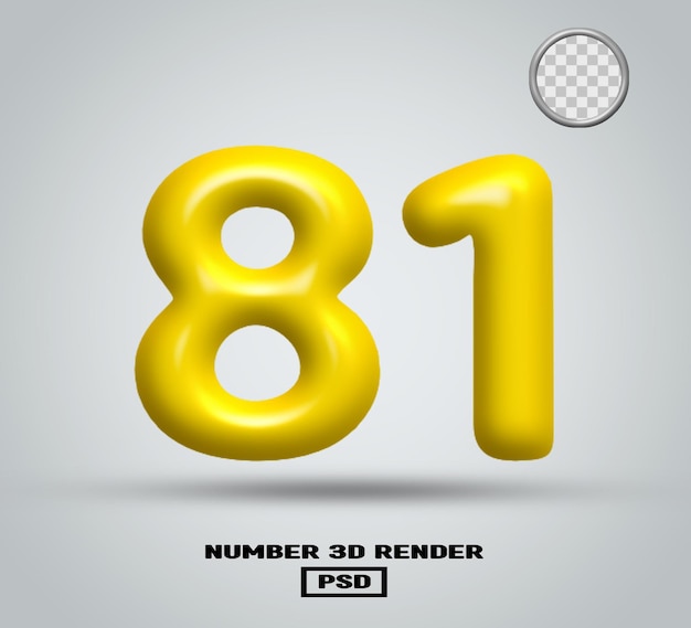 Rendering 3D numero 81 colore giallo lucido