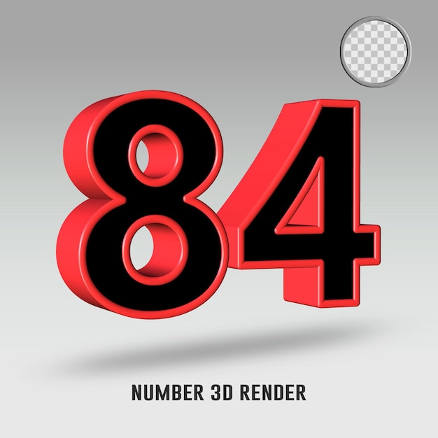 Rendering 3D numero 84 colore rosso nero