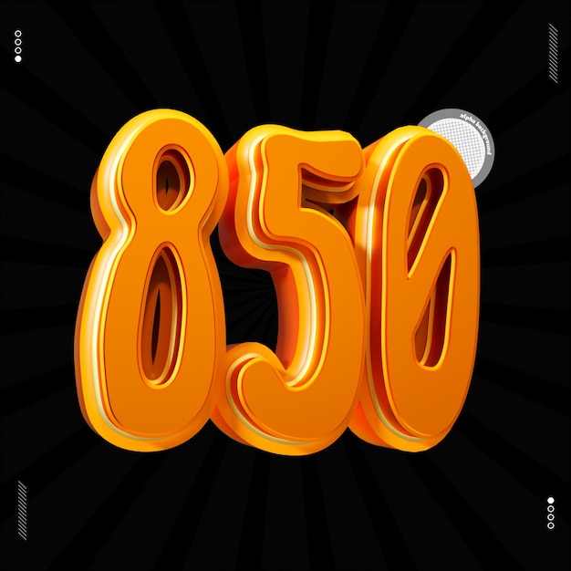 rendering 3d numero 850 carattere arancione