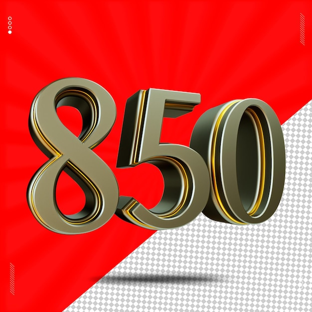 rendering 3d numero 850 carattere in acciaio