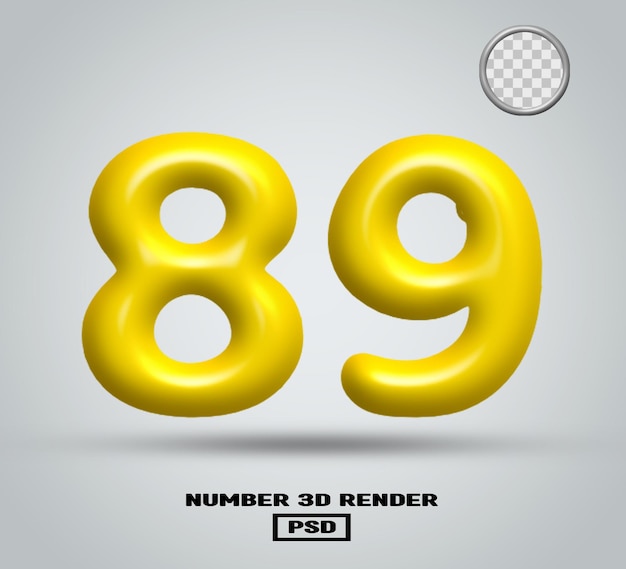 Rendering 3D numero 89 colore giallo lucido