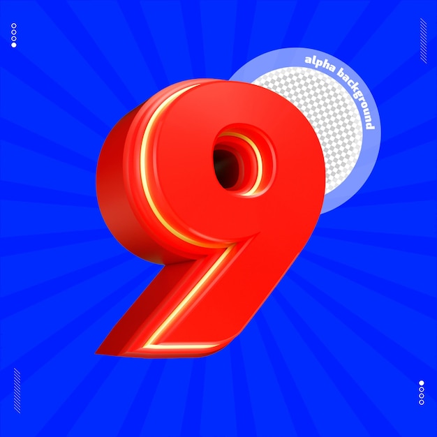 rendering 3d numero 9 carattere rosso