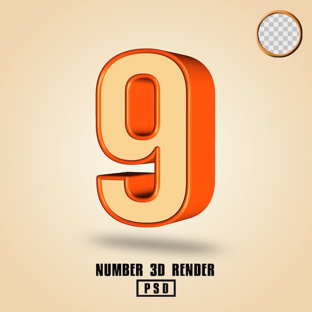 Rendering 3D numero 9 color crema arancione