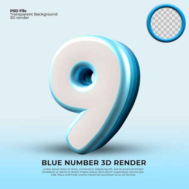 Rendering 3D numero 9 gradiente di livello blu