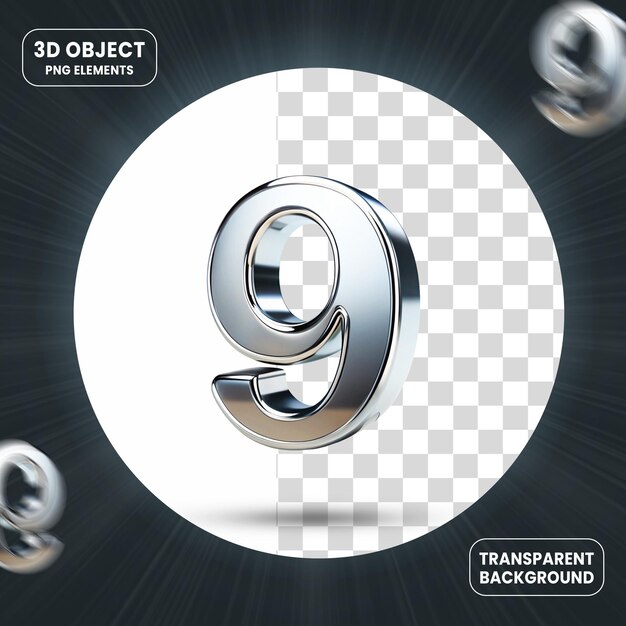 Rendering 3d numero 9 icona isolata su sfondo trasparente