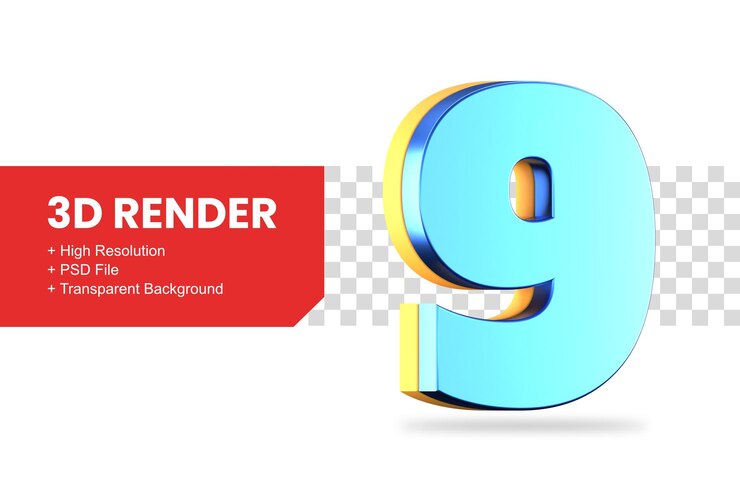 rendering 3D numero 9 isolato