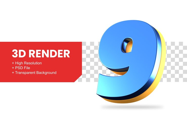 rendering 3D numero 9 isolato