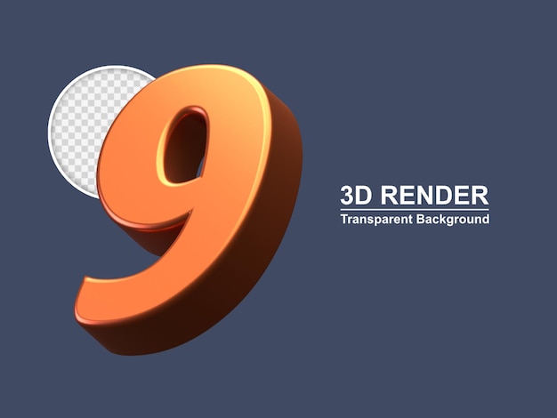 rendering 3D numero 9 isolato