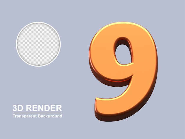 rendering 3D numero 9 isolato