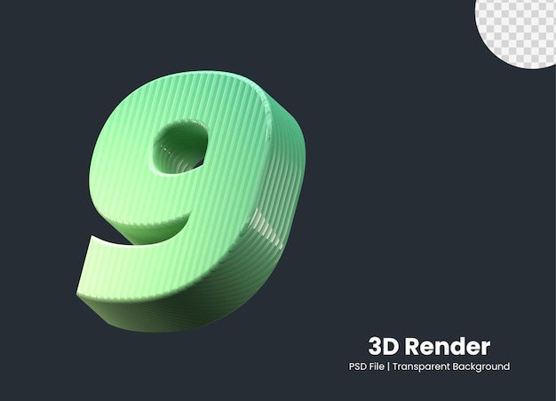 rendering 3D numero 9 isolato