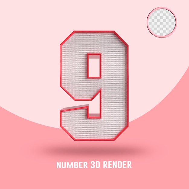 Rendering 3D numero 9 linea rossa e trama