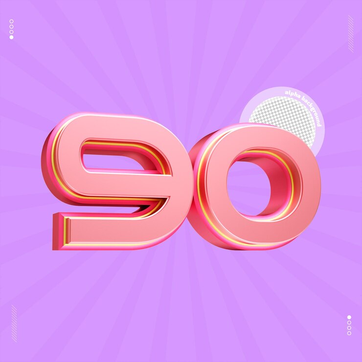 PSD rendering 3d numero 90 carattere rosa