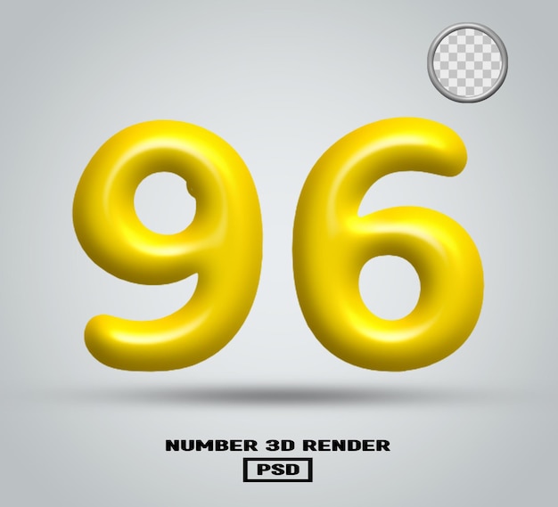 Rendering 3D numero 96 colore giallo lucido