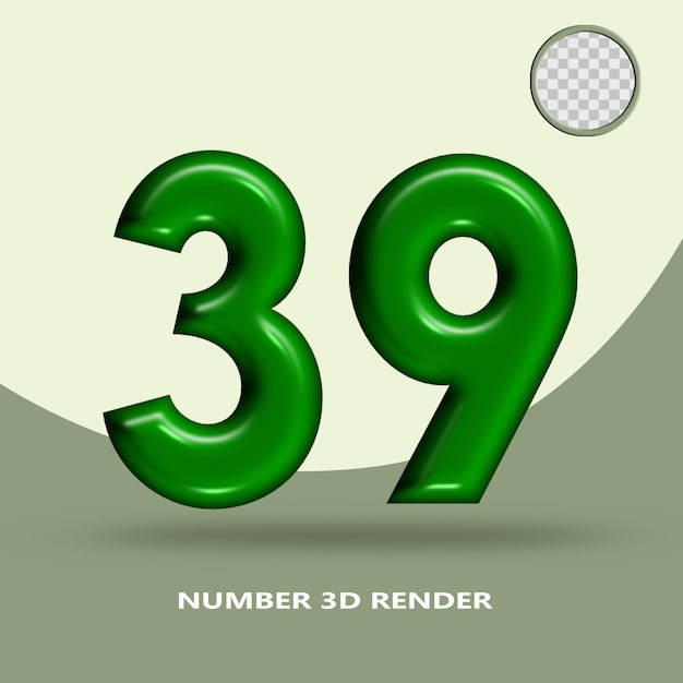 Rendering 3D numero 39 colore bottiglia verde