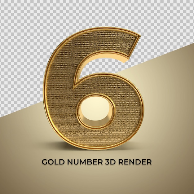 Rendering 3D numero d'oro 6 PNG