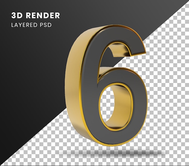 Rendering 3D Numero Oro 6 Isolato