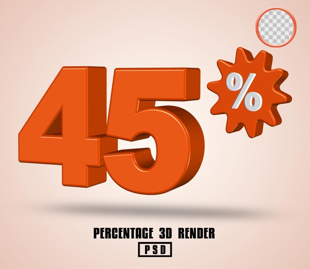 Rendering 3D numero percentuale colore arancione
