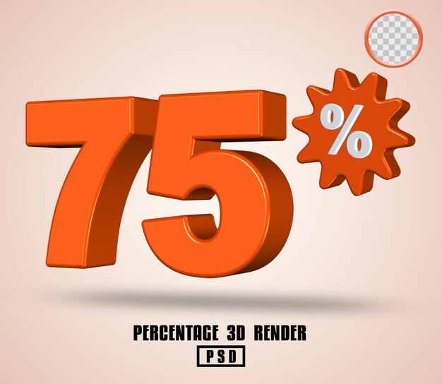 Rendering 3D numero percentuale colore arancione