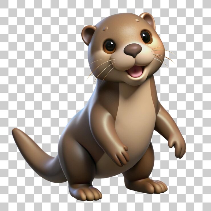 PSD rendering en 3d de una nutria lúdica jugando aislada en un fondo transparente