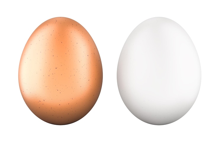 PSD rendering 3d d'œufs bruns et blancs isolés sur un fond transparent