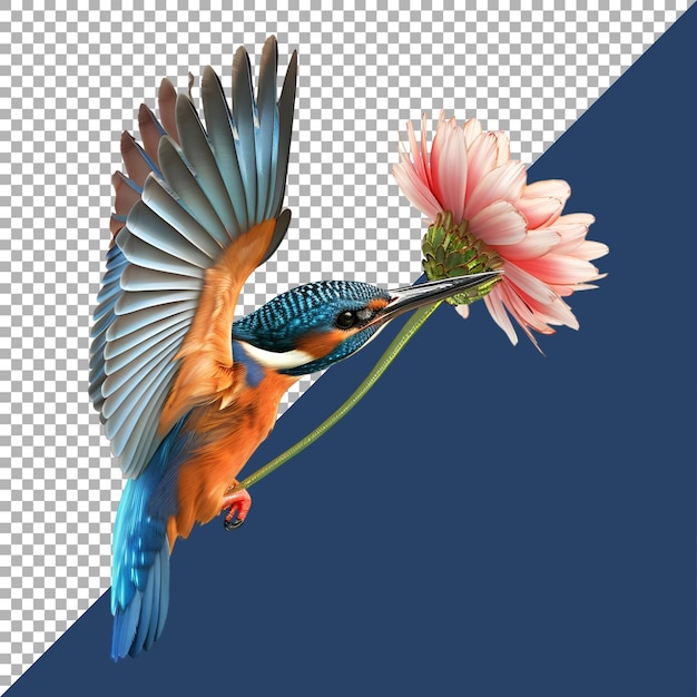 PSD rendering 3d d'un oiseau kingfisher sur un fond transparent généré par ai