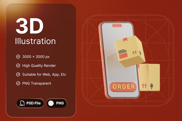 Rendering 3D Online Order Package Shopping Concept Modern Icon Illustrations Design