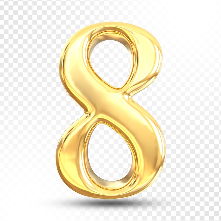 PSD rendering 3d oro 8 isolato su sfondo trasparente