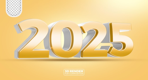 Rendering 3D de oro y plata para el año nuevo 2025