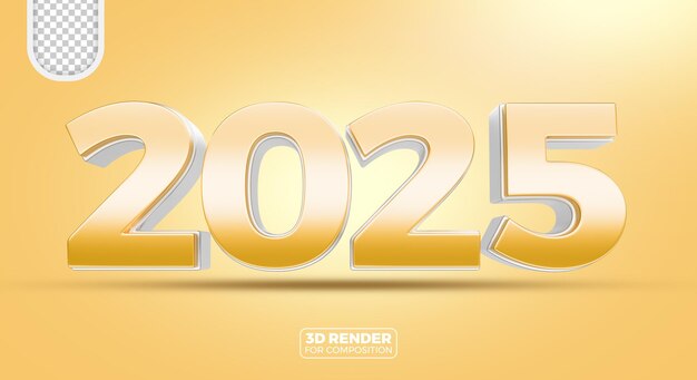 Rendering 3D de oro y plata para el año nuevo 2025