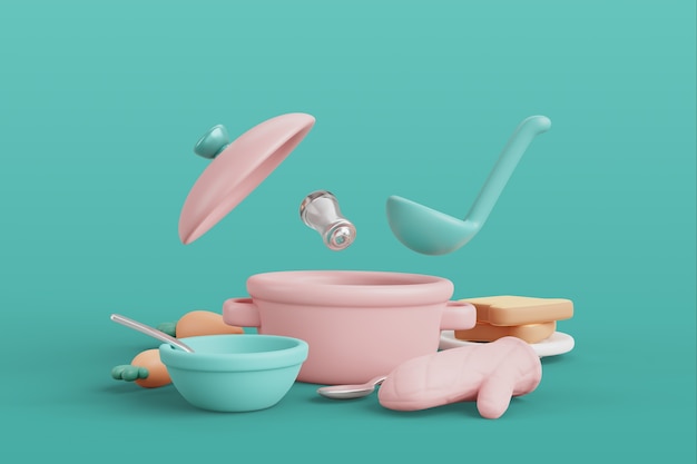 Rendering 3d D'outils De Cuisine Nature Morte